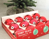 40% off Entire Shop - Vintage Glass Christmas Ornaments in Original Box 12 pcs - Vases / Baskets / Holidays