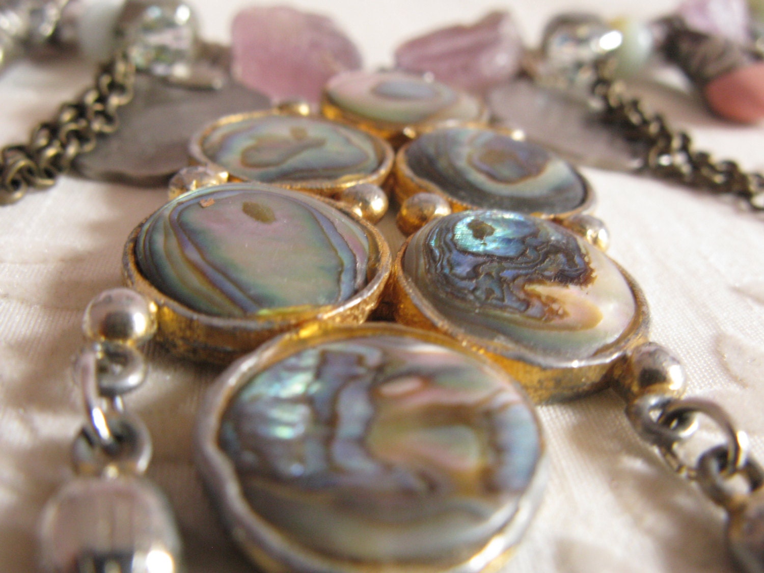 Fusion assemblage necklace, fluorite, Tibetan pendant, vintage pearl, coins, agates, abalone, tribal fusion style