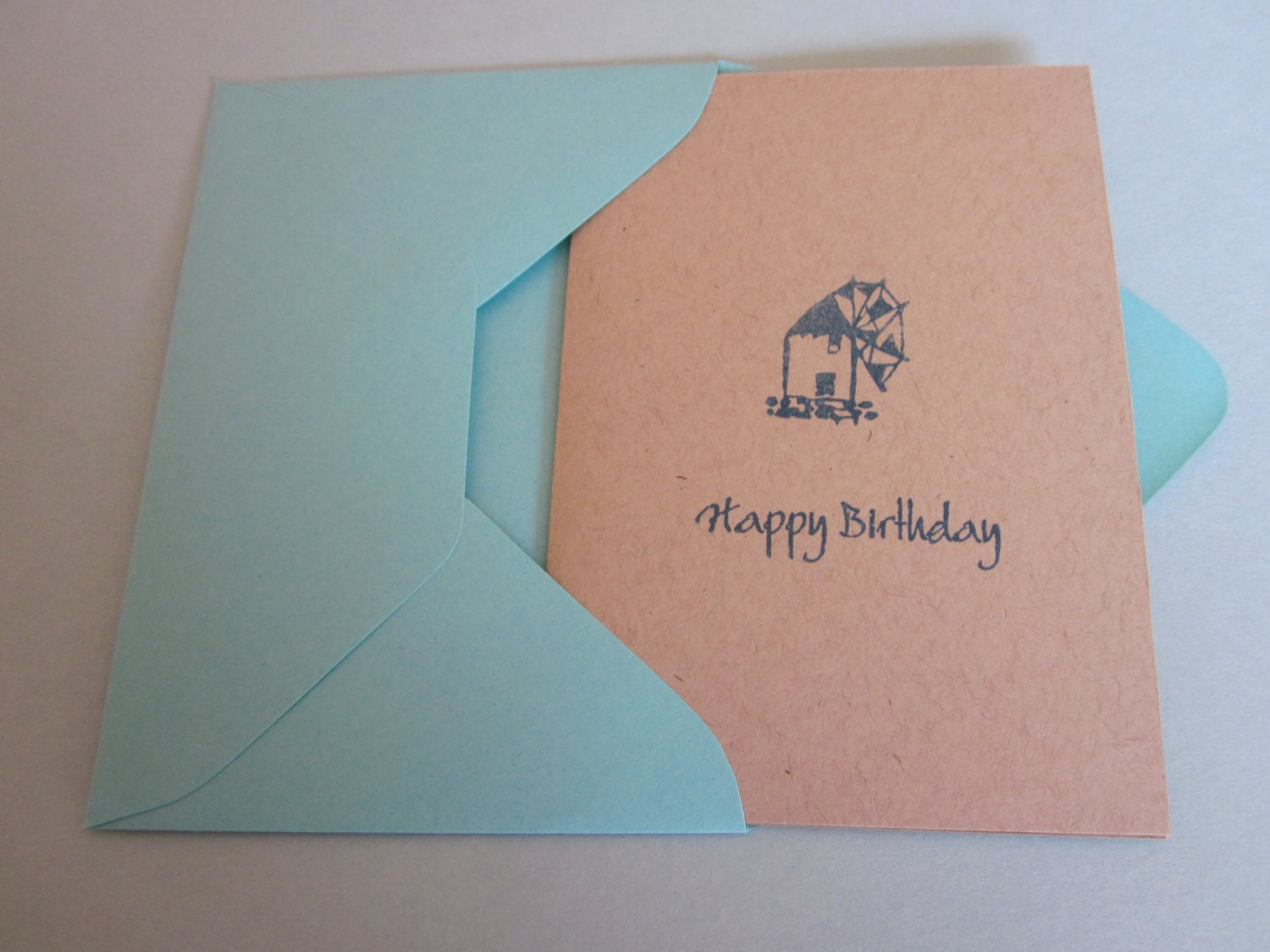 Birthday Card - Greek Island Windmill - Free Shipping