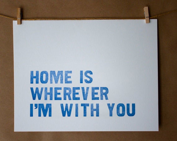 10% OFF SALE - Letterpress Love Quote Print - Home, Love and Wood Type, pink, blue or teal
