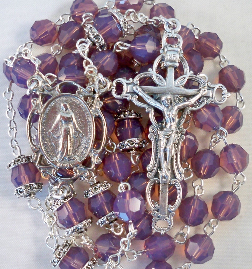 Handmade Catholic Rosary, Swarovski Crystal Cyclamen