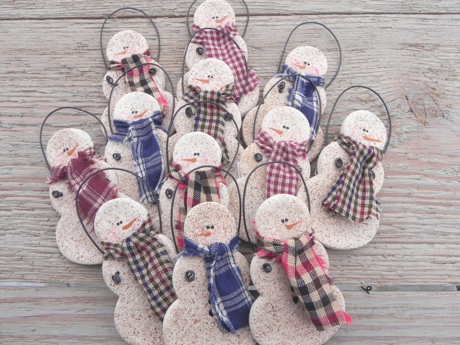 Wholesale Primitive Salt Dough Snowmen Set of 12 / Party Favors /  Wedding Favors /  Napkin Rings