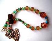 Aqua and Amber Colored Statement Necklace