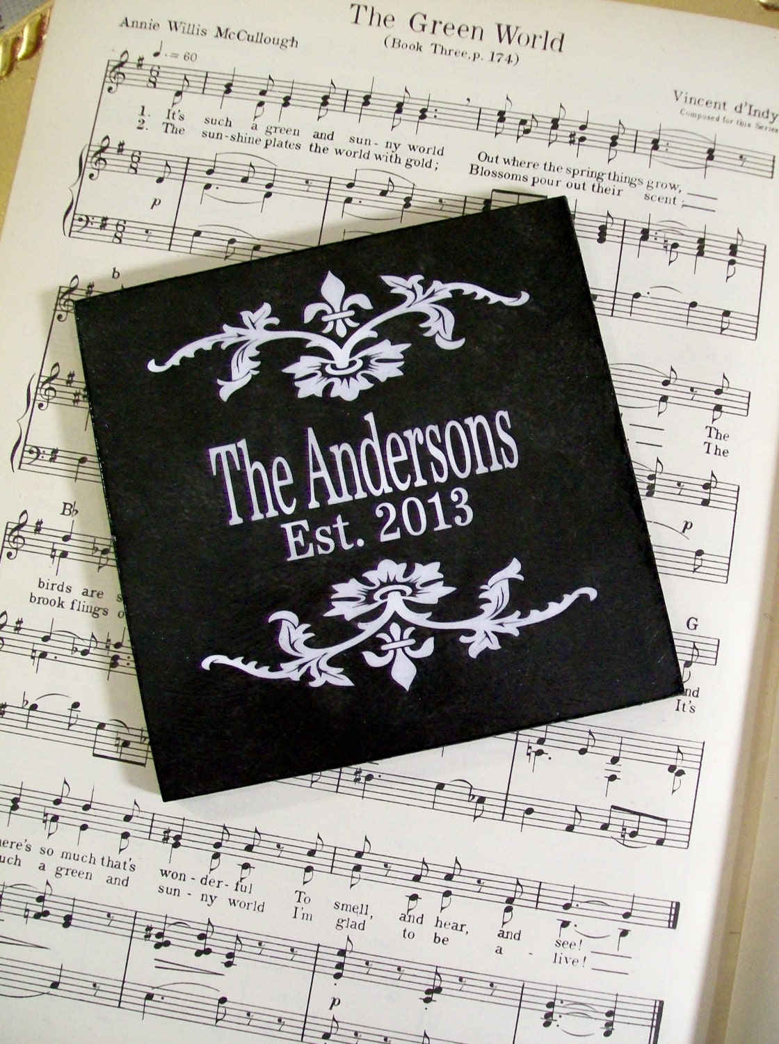 Name Coasters Marbled Black and White Set of 4 Coasters Fleur-de-lis Personalized Wedding, Sorority, Anniversary, Home Decor Gifts