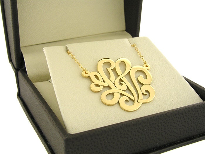Monogram necklace - Personalized - Any Initial - 1 inch in diameter-Sterling Silver-18k gold
