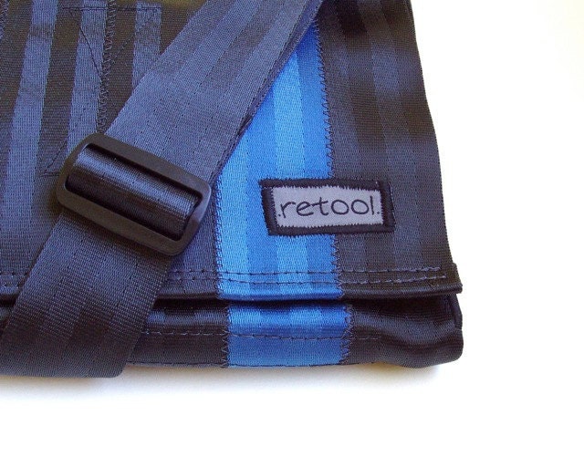Seat Belt Messenger Bag in Black and Blue (M-6)
