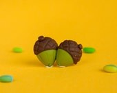 Tiny Acorn Post Earrings, Whimsical woodland  jewelry in polymer clay - allergy safe