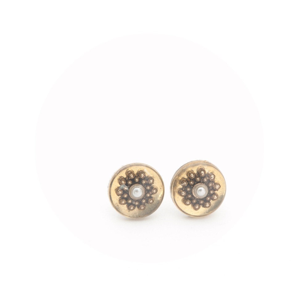 Gold Paper Studs, Pearl Post Earrings, Small Paper Post Earrings in Gold