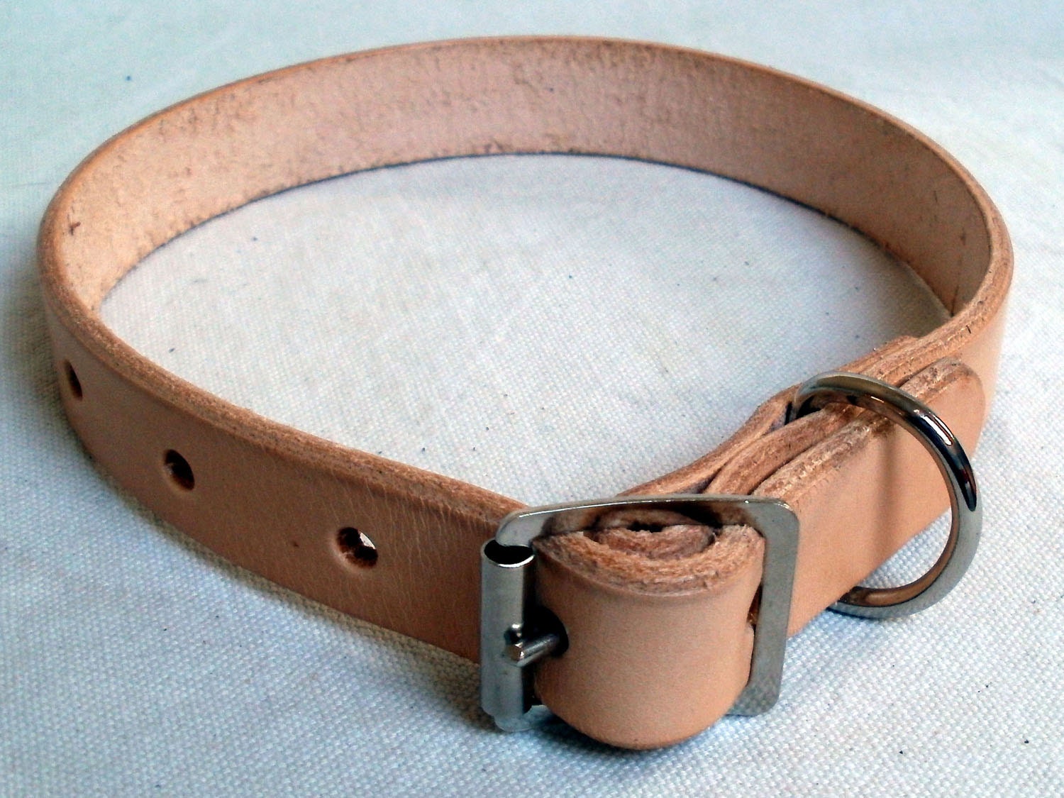 Leather dog collar, M, 3/4" wide, size 11 to 19in, natural leather, custom leather collar, harness leather