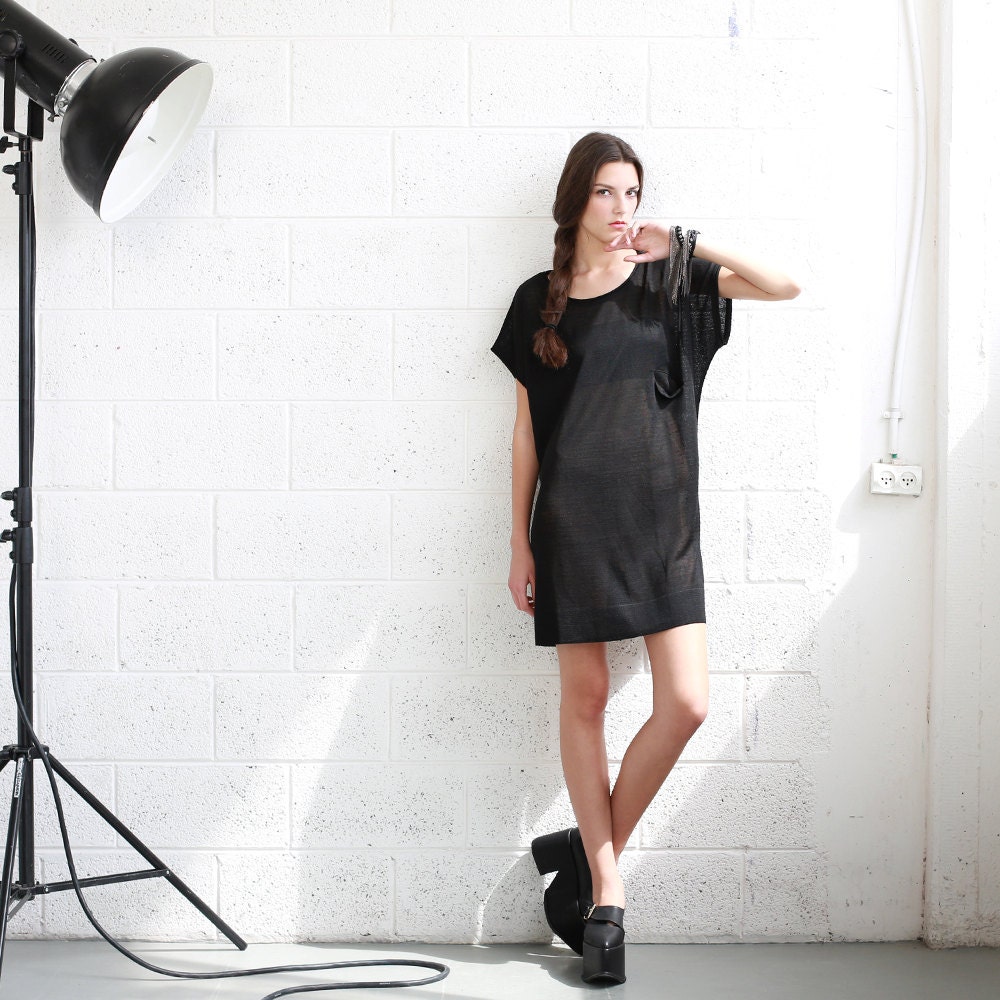 NOW 30% OFF ---- OverSized Black Knit Dress, Spring Fashion