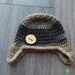 Brown Crochet Aviator earflap Beanie. Puffy Soft Yarn- newborn Size Ready to Ship