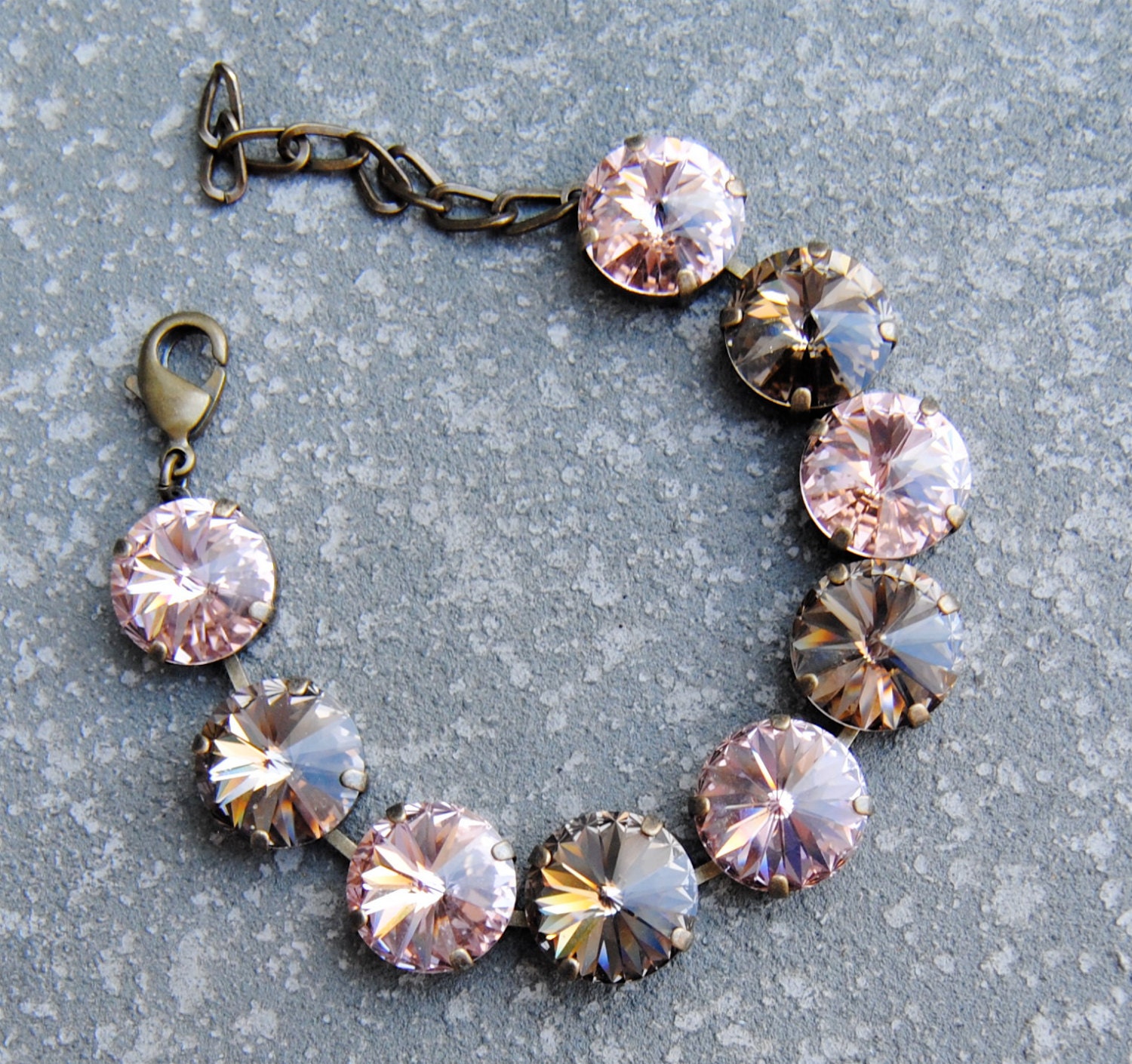 Rose Pink Beige Rhinestone Bracelet Swarovski Crystal French Rose Pink Greige Super Sparklers Tennis Bracelet