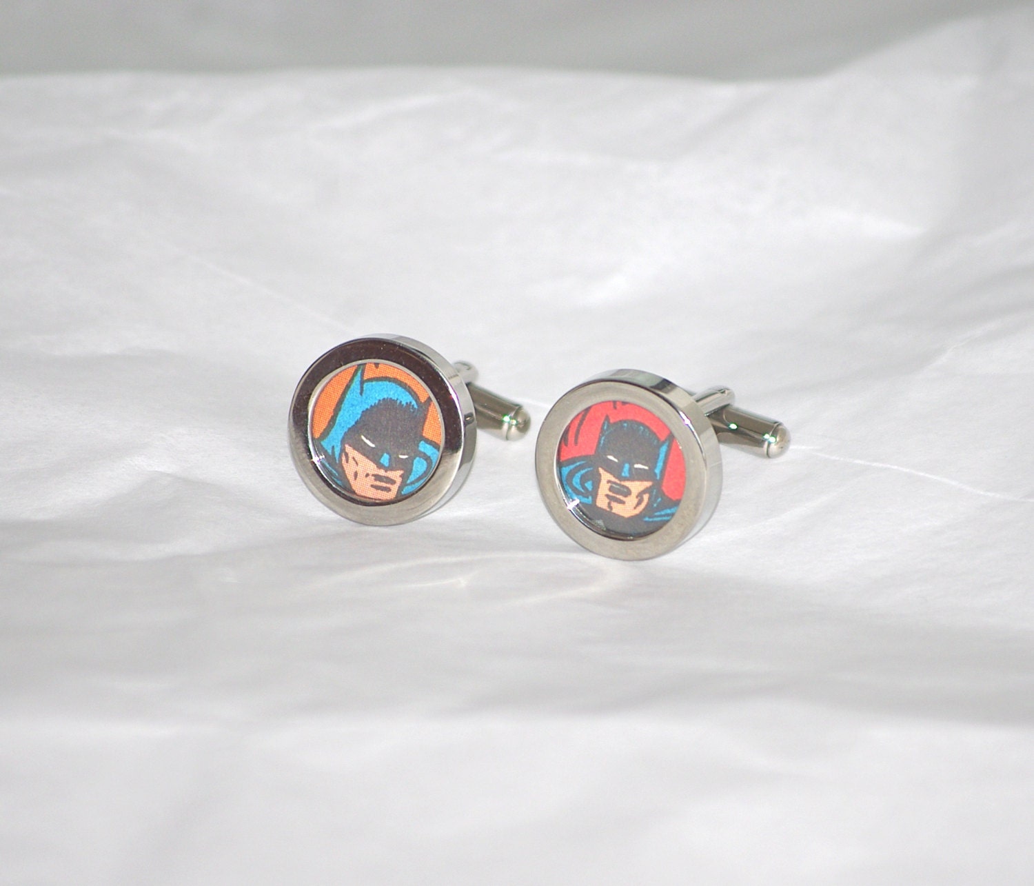 Batman Cuff links dark knight cufflinks recycled handmade comic book dc superheroes gotham city upcycled vintage dc comics