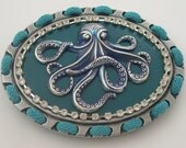 Turquoise Under the Sea Octopus Buckle & Belt, antique silver
