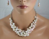 Cluster necklace in pink champagne white and ivory -bridemaids jewelry, wedding jewelry, bridal party