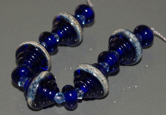 Organic Cobalt Blue Handmade Lampwork Glass Bead Set - SRA  FHFteam Y3 GBUK UK Seller Cpteam