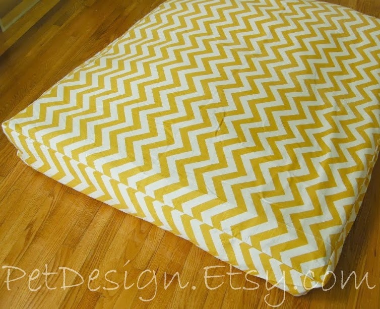 Ready-to-Ship - Dog Bed Cover - 48" x 36" Yellow and White Chevron