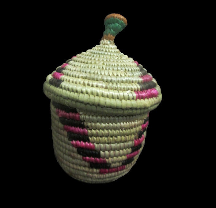 Natural with Brown and Pink Hand Woven Basket