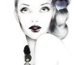 Fashion Illustration - Print from original illustration - Black and White Portrait of a girl