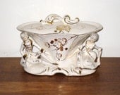 Figural Baroque Covered Dresser Box / Colonial Couple / White Porcelain, Gold Trim