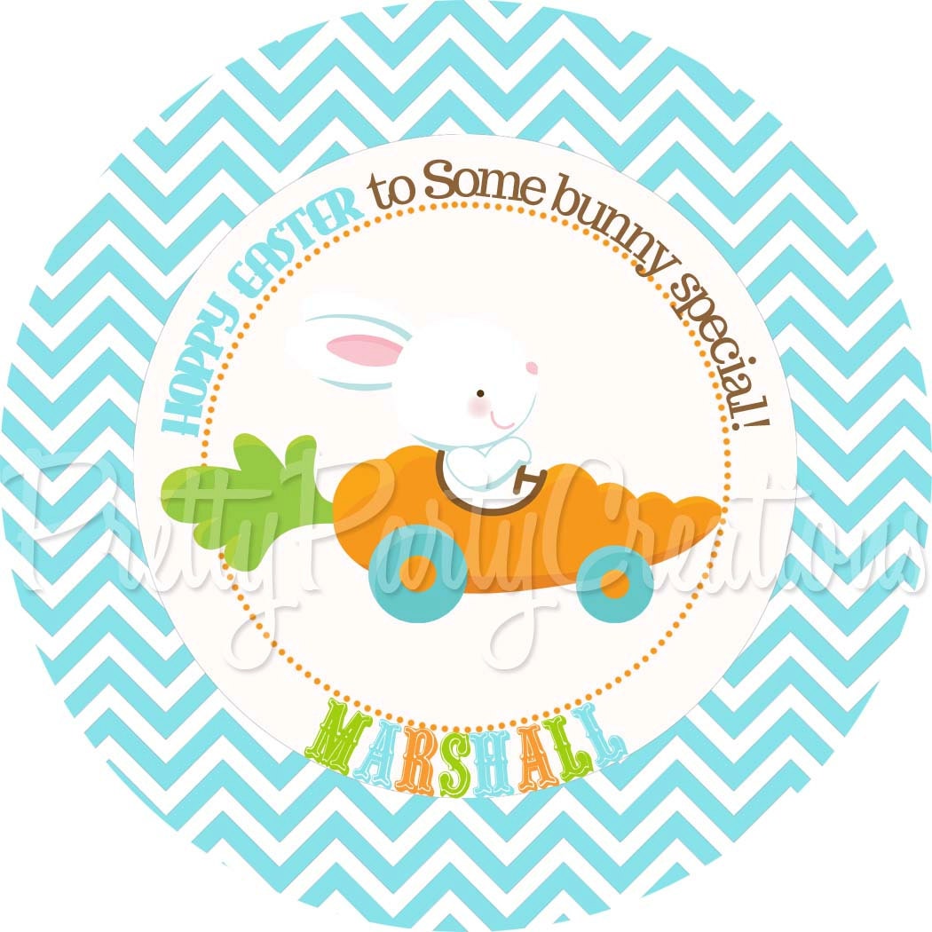 BUNNY CAR favor tags - YOU Print - 3 or 2 inch round