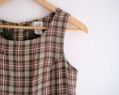 vintage 90s dress / british plaid jumper dress with back buttons / sleeveless school girl dress / preppy