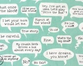 Half Yard Word Bubbles, Don't Let the Pigeon Drive the Bus, by Mo Willems, 100% Organic Cotton, Cloud9 Fabrics