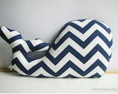 Whale Pillow, Modern Nautical Nursery Decor, navy chevron - bakerbaby Whale Pillow, Modern Nautical Nursery Decor, navy chevron - bakerbaby