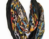 Black / Multicolor Cotton Scarf, Long Scarf, Neckwarmer, Gift