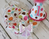 Baby Girl / Toddler Multi Color Polka Dot on White Birthday Cake Smash Outfit