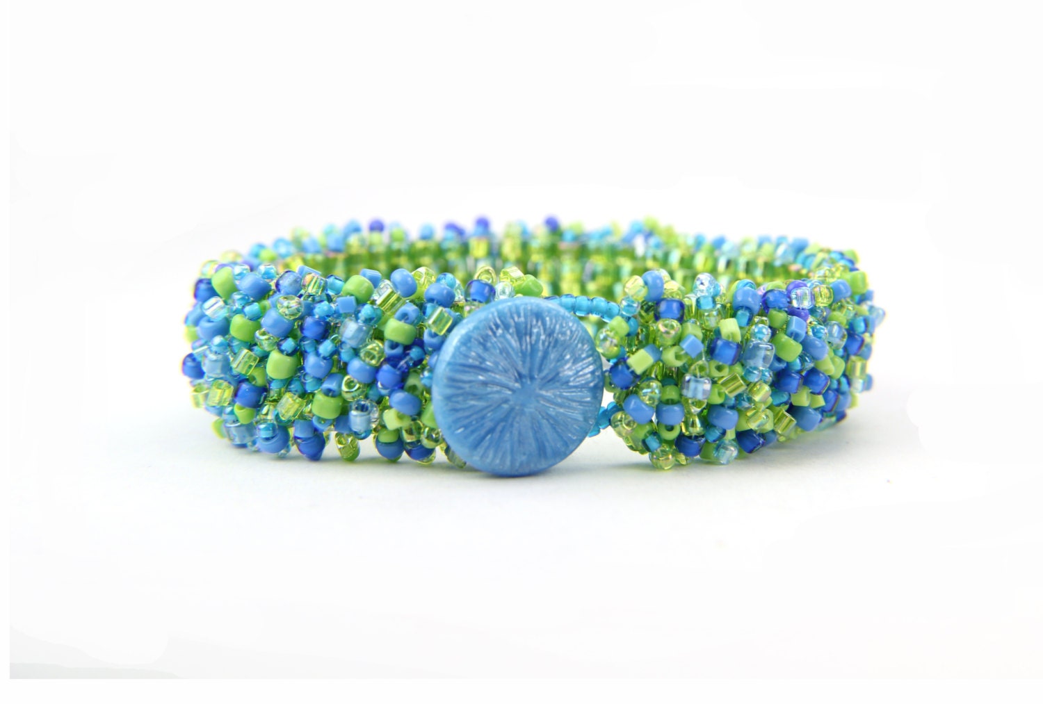 Lime Green Blue Aqua Turquoise Caterpillar Bracelet:  Beaches
