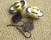 Sweet Bee honeycomb Vintaj Black Earrings