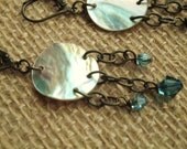 Mother of Pearl Shell Swavorski Crystal Bronze Aqua Earrings