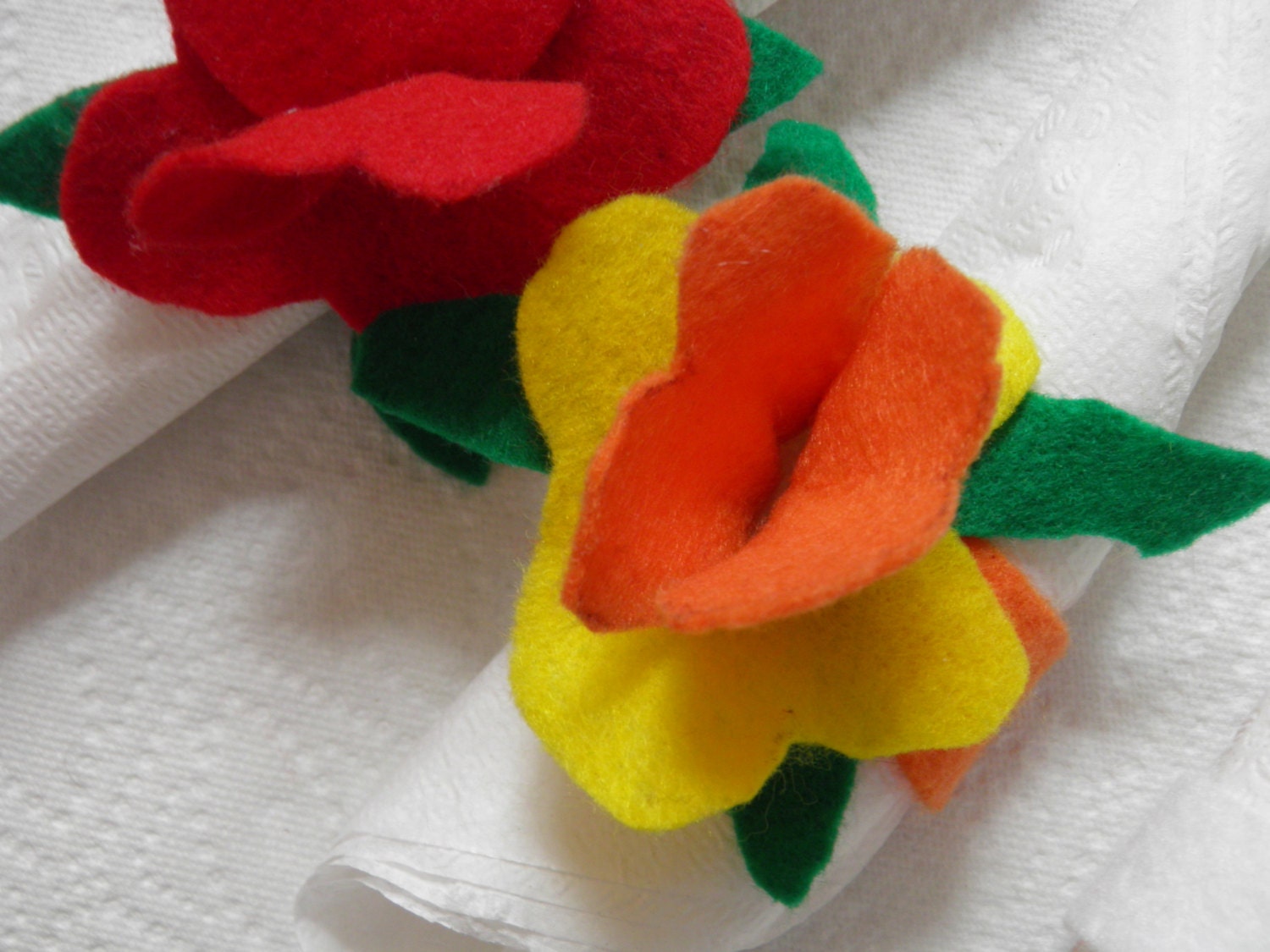 Handmade Felt Flower Napkin Rings-Set of 2