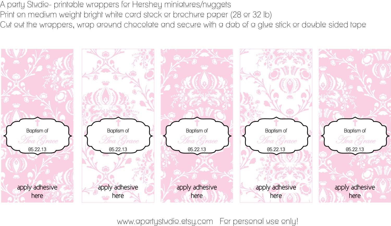 Pink Damask- Personalized Hershey Miniatures Wrappers- Print your own Il_570xn