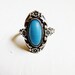 Vintage Sterling Silver Ring Turquoise Blue Stone Flowers Scrolls Victorian Revival 1960s Jewelry Size 7.5