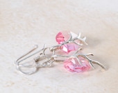 Small Pink Heart Earrings Beadwork Swarovski Crystal Summer Jewelry