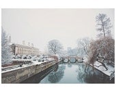 winter cambridge river snow university photo print - whimsical fine art architecture photography, reflection, landscape, england - 14x11