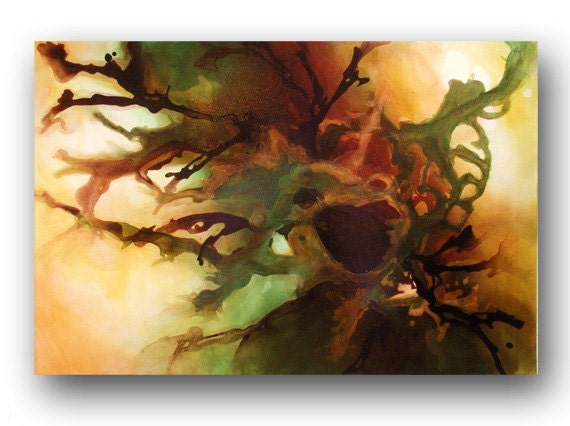 Abstract Painting Large Original Painting on Canvas Fluid Art Contemporary Wall Art Green & Brown Painting 36x24 by Heather Day