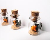 Gold fish aquarium magnet set of 3- miniature bottle filled with a polymer clay aquarium