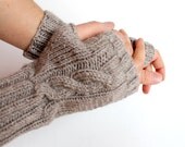 Hand Knitting Fingerless Gloves Mittens Arm Warmers Harvest  Brown . Autumn trend. coffee Brown