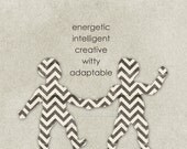 Zodiac Astrology Digital Art Print - June Gemini The Twins - Linen Charcoal Gray Chevron Home Decor Typography Poster