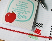 Teaching is Love Thank You Teacher Greeting Card Red Apple Aqua Blue