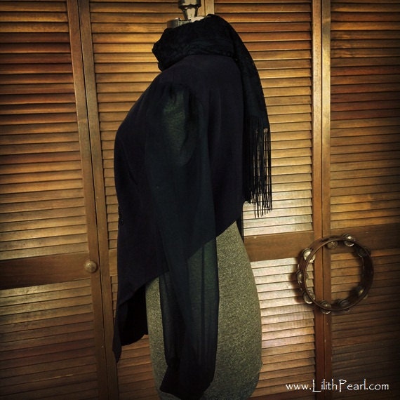 Romantic Bohemian Black Shirt Jacket or Vest / Upcycled & OOAK / Size Large to Extra Large / Romantic Gypsy Style