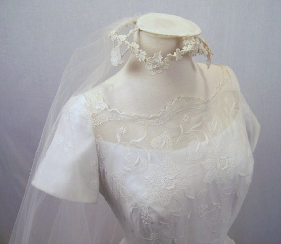 SALE 1950s Nicholas Ungar Embroidered Organza Wedding Dress