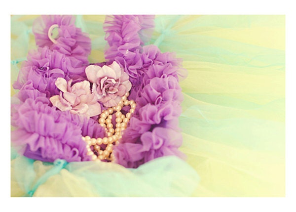mermaid tutu photograph - original fine art photography, purple, green, turquoise, tulle, fairytale, girls room, nursery print - 5x7