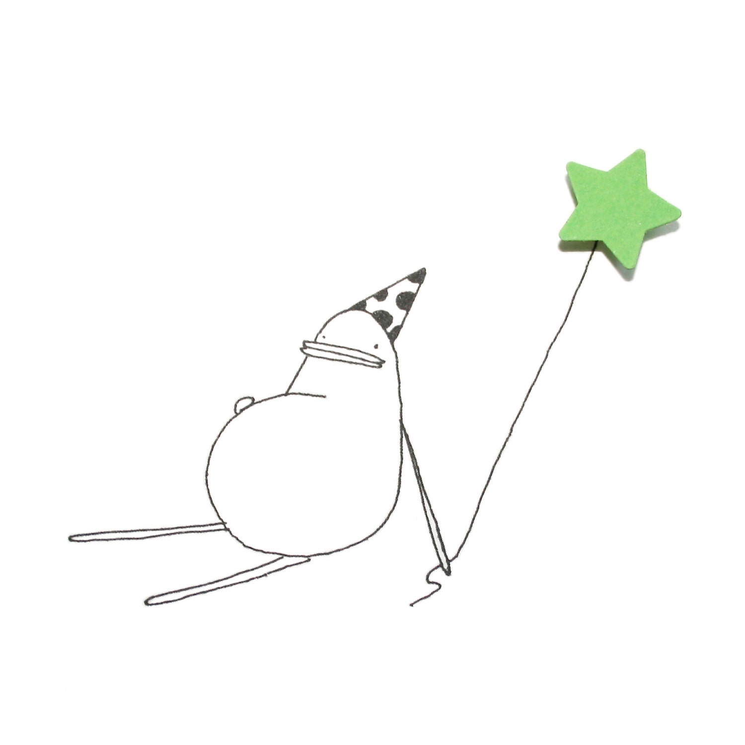 Cute Birthday Card - Happy Birthday Poosac with Green Star Balloon, Birthday Party, Birthday Hat, Polkadot, Neon