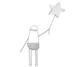 Mothers Day Card, Cute Greeting Card, Happy Birthday, Quirky Illustration of Poosac with Silver Star Balloon Embellishment