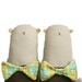 Twin Bears, Perfect Gift for Twins, Double Trouble, Pair, Two Handmade Bears, Plush Bears, Bow Tie, Art Doll, Poosac, Brown, Yellow, Blue