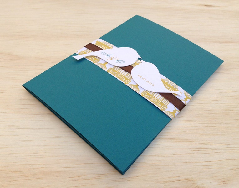 Wedding Invitation Pocketfold, Lovebirds - 99 Cent Sample